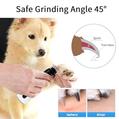 Electric Dog Nail Grinder - USB Rechargeable Electric Nail Trimmer with 3 Diamond Grinding Heads for Small to Large Dogs & Cats