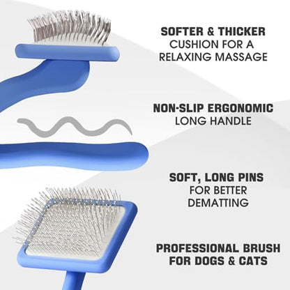 Bonteck Dog Slicker Brush for Dogs Grooming Kit 5PCS | Large Dog Brush for Goldendoodles Poodles Doodles | Long Pin Haired Brush | Poodle Brushes and Comb (Blue) - color: Blue