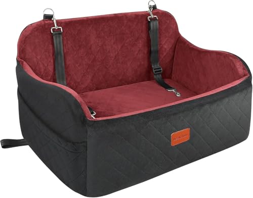 Lealchum Dog Car Seat for Medium/Large Dogs,2 Clip-On Safety Leashs for 2 Small Dogs,Removable and Washable Comfy Pet Car Seat,Easy to Install and Clean (Black/Red, Large) - color: Black/Red