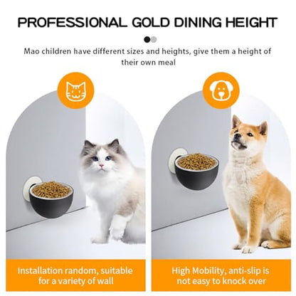 Elevated Cat Bowls - Elevated Pet Bowl Magnetic Dog Food Bowls, Cat Serve Ware | Black, White, Stainless Steel + PP Wall Mount Raised Puppy Food Bowl Dishwasher Safe for Pets Feeding - color: Black