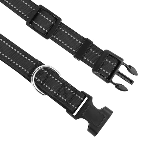 Reflective Dog Collar, Adjustable Soft Neoprene Padded Nylon Pet Collars with Buckle for Small Dogs, Black,S - color: Black, size: Small