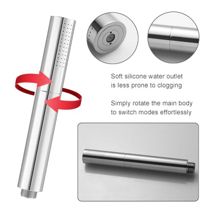 Chrome Handheld Shower Head Brass 2 Function High Pressure Hand Shower Wand 7 Inch High Flow Hand Held Shower Head Sprayer with 59 Inch Hose and Bracket - color: Chrome