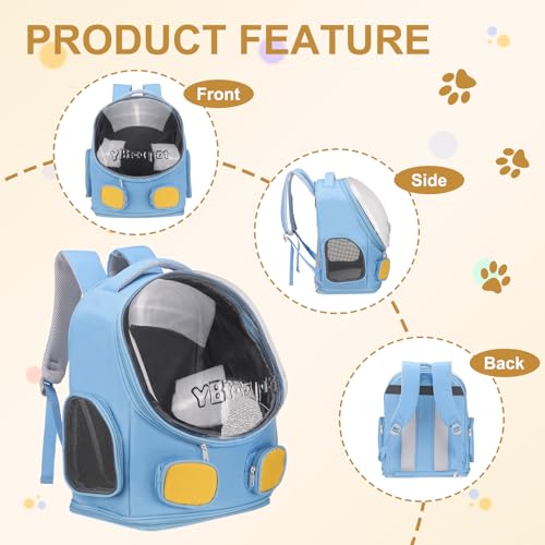 Pet Backpack Carrier, Portable and Ventilated, Oxford Cloth, Dog Cat Travel Bag with Transparent Cover 13.78", (Bright Blue, 1 Pcs), Intended for Hiking/Camping/Traveling - color: Bright Blue