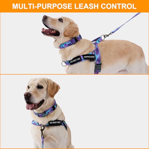 Annchwool No Pull Dog Harness,Heavy Duty Collar & Leash Set-Leash with Double Handle & Car Seatbelt Clip-Easy Control for Walking Training Medium Large Size Dogs(Camo Purple,M) - color: Camo Purple, size: M