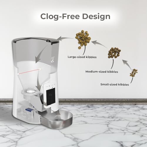 Penthouse Paws Smart HD Pet Feeder, 6L Dry Food Capacity, 1080p Camera, 2-Way Audio, Scheduled Meals, Backup Power, Easy to Clean, Anti-Jam Design for Cat & Dog, White/Stainless Steel - color: White with Steel Tray