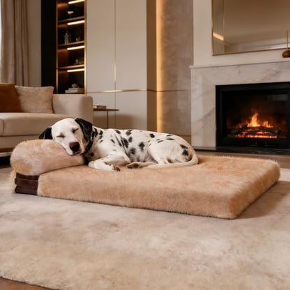 XXXL Dog Bed for Giant Breeds, Washable Faux Fur Sofa Couch with Removable Cover, Orthopedic Egg Crate Foam & Bolster Pillow, Non-Slip Waterproof Base, 52.3"x41.3"x3.8" - size: 53''L*42''W*3.8''Th