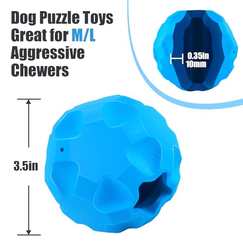 Treat Dispensing Dog Toys for Aggressive Chewers Large Breed, Rubber Balls for Dogs, Cognitive Dog Toys to Keep Them Busy, Dog Treat Toy Ball - color: Blue