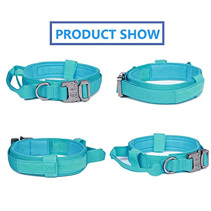 Tactical Dog Collar and Leash Set Adjustable Military Nylon Dog Collar with Control Handle and Heavy Duty Metal Buckle for Large Dogs（Blue S - color: Blue SET(collar+leash), size: Small (Pack of 1)