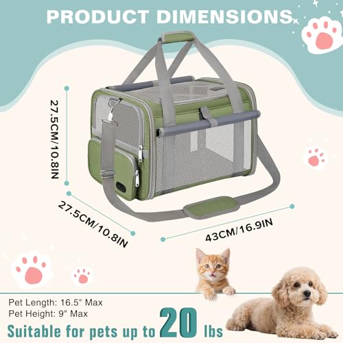 Soft Cat Carrier for Pets Up to 20 Lbs, Collapsible Cat Carrier Bag with Privacy Curtains, Airline Approved Small Pet Carrier for Small Medium Cats Dogs Puppy, Washable Soft Pet Travel Bag Dog Carrier - color: Grass Green