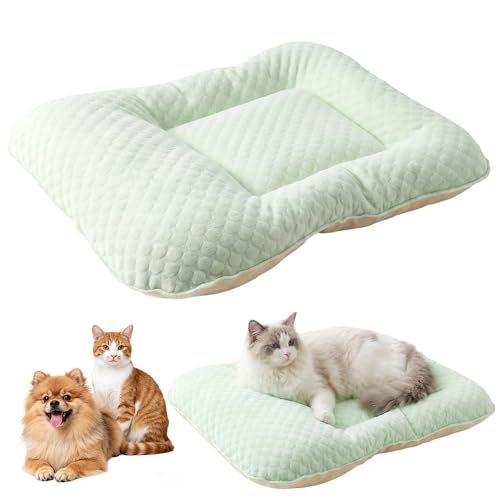 Pet Cooling Mat for Summer Sleeping, 2026 New 23.6''x17.7'' Ice Silk Cooling Dog Bed with Raised Edges, Washable Cat Cooling Mat and Calming Small Dog Bed Cushion for Floors, Sofas, Indoor (Green) - color: Green