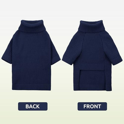 Queenmore Small Dog Sweater, Plaid Doggie Sweater, Long Sleeve Knitted Puppy Sweater with Check Pattern, Warm Pet Sweaters, Solid Pull-on Cat Sweaters, Navy Blue S - color: Navy Blue, size: Small