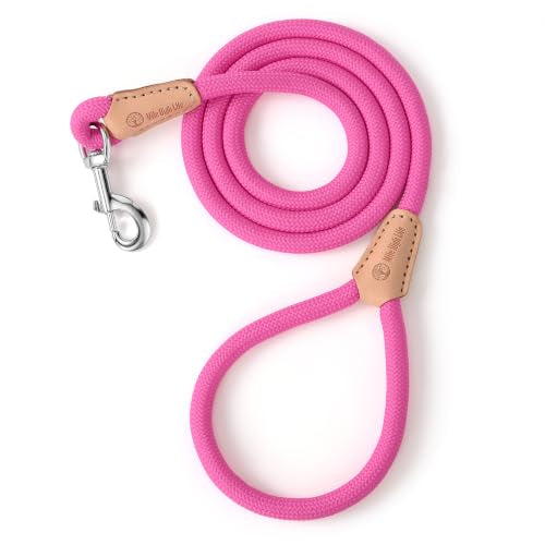 Mile High Life Dog Leash, Rope Leash with Genuine Leather Connection and Heavy Duty Metal Clasp, Great for Small Medium Large Dogs(Hot Pink,48 Inch) - color: Rope Handle-Hot Pink, size: 48 Inch-1/2"