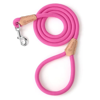 Mile High Life Dog Leash, Rope Leash with Genuine Leather Connection and Heavy Duty Metal Clasp, Great for Small Medium Large Dogs(Hot Pink,48 Inch) - color: Rope Handle-Hot Pink, size: 48 Inch-1/2"