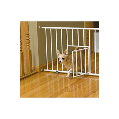 Carlson 18-30.75" Mini Expandable Dog Gate with Small Pet Door, Pressure Mounted Metal Indoor Pet Gate for Doorways & Bottom of Stairs, Cat Gate, White - size: 18" Tall, 18-31" Wide