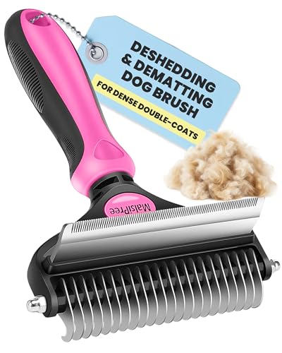 MalsiPree Dog Brush - Pink, 2-in-1 Undercoat & Dematting Rake | 2-in-1 undercoat rake & dematting brush - deshedding tool - Use for medium to large double-coated dogs & cats - color: Pink