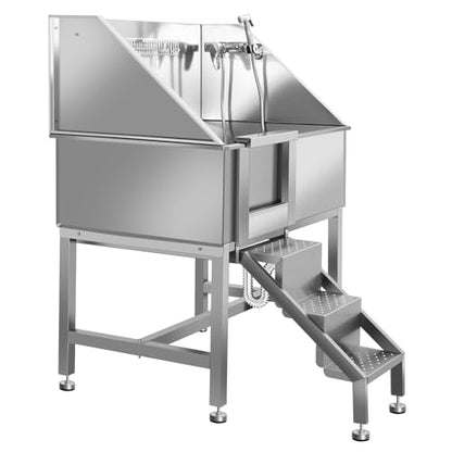 38" Dog Bathing Station, Professional Dog Washing Station Stainless Steel Dog Grooming Tub for Home,Equipped with Three Anti-Slip Steps, Removable Door, Pet Wash Station for Pet,L-RAMP - color: L-RAMP