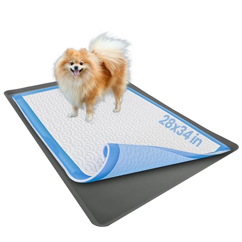 TidyFriend Dog Pee Pad Holder Tray Fits for 28” x 34” Wee Wee Pee Pads - Stable Grip, Raised Edges, Quick-Wipe Silicone Surface Dog Potty Tray Holder for Indoor Flooring Protection (Grey) - size: 28 x 34 Inches