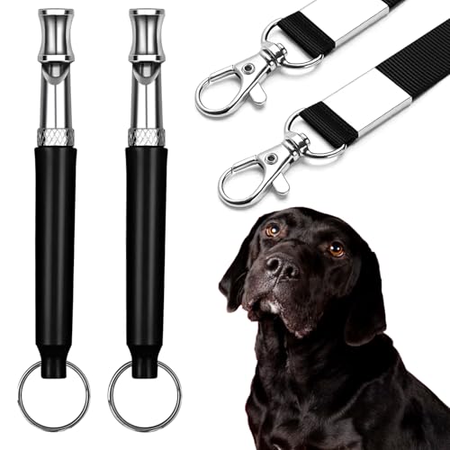 CdbC Dog Whistle - 2Pack Dog Whistle to Stop Barking Neighbor's Dog, Adjustable Ultrasonic Silent Dog Whistle,Helpful for Training Recall (Black with Lanyard)