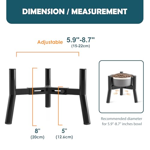 SHAINFUN Adjustable Elevated Dog Bowls Stand Compatible with 5.9 to 8.7 inch Wide Raised Stand with Metal Material for Medium and Small Sized Dogs (Bowl Not Included) - color: Black-HS, size: Height: 7.8", Width: 5.9-8.7"