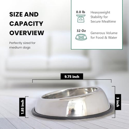 Iconic Pet 4 Cup/32 Oz Heavy Weight Non-Skid Stainless Steel High Back Pet Food/Water Bowls with Removable Anti Skid Rubber Ring - Dog/Cat Feeding Bowl in Unique Design, Dishwasher Safe - size: 4 Cup/32 oz.