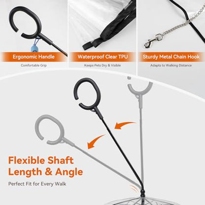 LESYPET Small Dog Umbrella, 29" Width Clear Dogs Umbrella Waterproof Dog Raincoat with Chain Leash for Outdoor Walking Rainy Days - color: Clear (With chain)