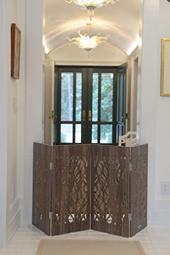 Cardinal Gates Decorative Wooden Freestanding Pet Gate-4 Panel 15" W x 30" H - Expandable Indoor Barrier for Small/Medium Pets - Portable Puppy Gate - Great for Hallways and Doors - Barnwood Branches