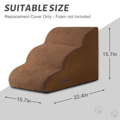 3 Steps Foam Dog Stairs Replacement Cover (for AODISMAN Dog Ramp Only), Suitable Size: 22.4" L*15.7" W*15.7" H,Brown - color: Brown