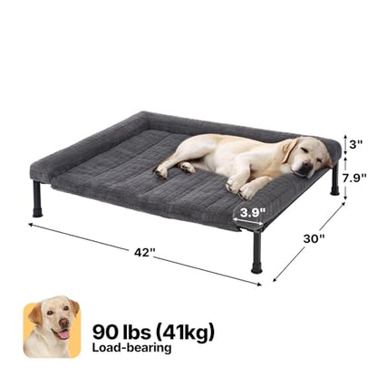 Veehoo Elevated Dog Bed Large Sized with Fluffy Plush Bolster Cushion, Washable Orthopedic Dog Couch Bed, Cooling Raised Pet Cot with Removable Mat, Breathable Mesh, No-Slip Feet, 42 x 30 inches, Grey - color: Grey, size: 42"L x 30"W x 7.9"Th