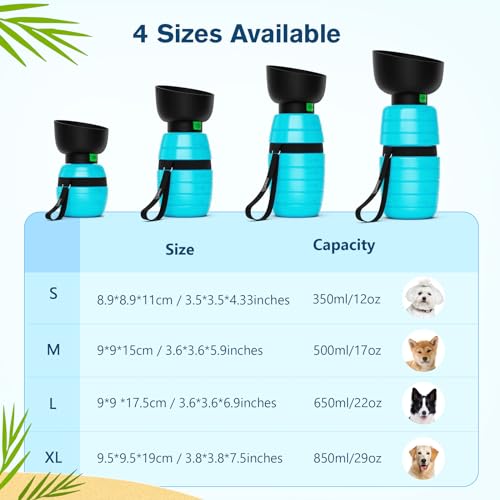Pecute Portable 22 oz Dog Water Bottle, 2 in 1 Dog Water Bottle Bowl Leakproof with Double Seal, BPA Free, Lightweight, Pet Water Bottel Dispenser for Outdoor Walking Triping Hiking Camping Travels | Pet Water Dispenser Portable for Outdoor Walking Hiking
