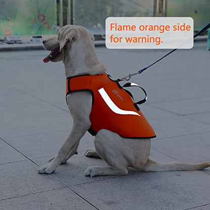 Coodeo Dog Hunting Vest Orange, Camo and Reversible Reflective Dog Tactical Harness Hound Jacket for Protection and Security, 4.5mm Neoprene Waterproof Safety Dog Vest Both Sides to Wear (X-Large) - size: X-Large
