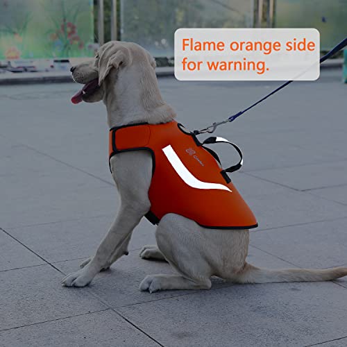Coodeo Dog Hunting Vest Orange, Camo and Reversible Reflective Dog Tactical Harness Hound Jacket for Protection and Security, 4.5mm Neoprene Waterproof Safety Dog Vest Both Sides to Wear (Medium) - size: Medium