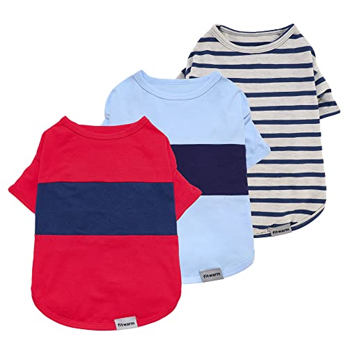 Fitwarm 3 Pack Color Block Striped Dog Shirt, Summer Dog Clothes for Small Dogs, Breathable Lightweight Pet Tshirt with Sleeves, Cat Outfit, Red, Blue, Grey - color: Red-Blue-Grey, size: Large