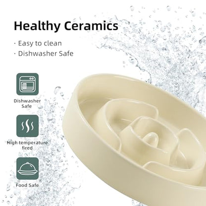 Havniva Ceramic Slow Feeder Dog Bowls, 1.6 Cups Dog Bowl Slow Feeding for Medium Breed, 8.2inch Puzzle Dog Food Bowl Slow Feeder Non-Slip Anti-Gulping and Anti-Choking Reduces Bloating - color: 1 x Light Yellow-A, size: 8.2inch