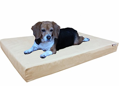 Dogbed4less Orthopedic Gel Cooling Memory Foam Dog Bed with Waterproof Liner and External Washable Suede Cover for Small to Medium Pet - color: Microsuede in Khaki, size: Medium 35" Length X 20" Width