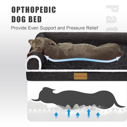 Patas Lague Orthopedic Dog Bed Large Sized Dog 36''X24'', Waterproof Comfortable L Bolster Medium Non-Slip Soft Warm Pet Crate Bed Sleep Sofa mat with Removable Washable Cover Black - size: L:36x24x3.5 IN