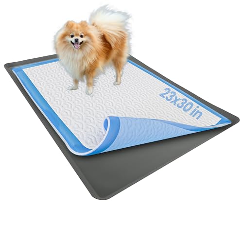 TidyFriend Dog Pee Pad Holder Tray Fits for 23” x 30” Wee Wee Pee Pads - Stable Grip, Raised Edges, Quick-Wipe Silicone Surface Dog Potty Tray Holder for Indoor Flooring Protection (Grey) - size: 23 x 30 Inches