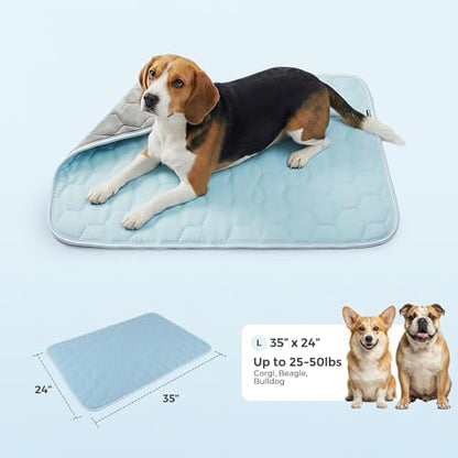 Sytopia 35" x 24" Dog Cooling Mat for Large Dogs, Q-Max>0.5 All Season Thin Breathable Crate Pad Indoor for Pet, Portable Washable & Non-Toxic Kennel Mat for Summer Active Dog, Light Blue - size: Large