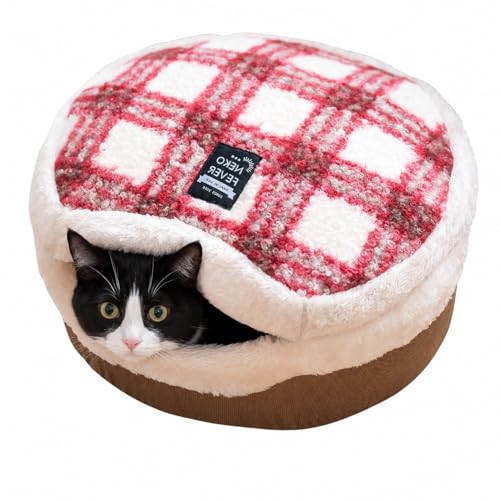 Cat Bed Cave - Enclosed Hideaway with Detachable Lid & Mat for Kitten (Redwhite) - color: RedWhite