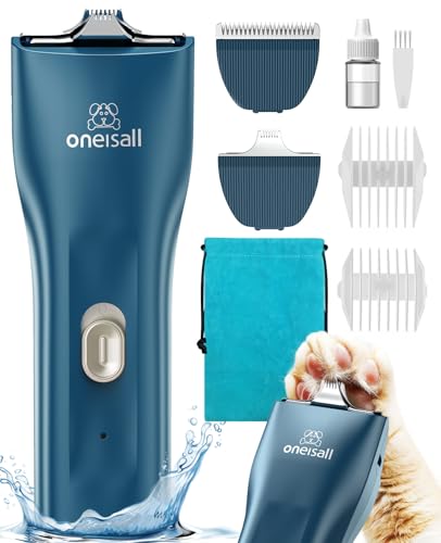 oneisall Quiet Pet Clippers, Cat Clippers for Matted Hair, Cordless Cat Hair Trimmer for Paw, Waterproof Pet Trimmers for Cats, Pet Shaver for Dogs and Cats - color: Green, size: Standard+Mini