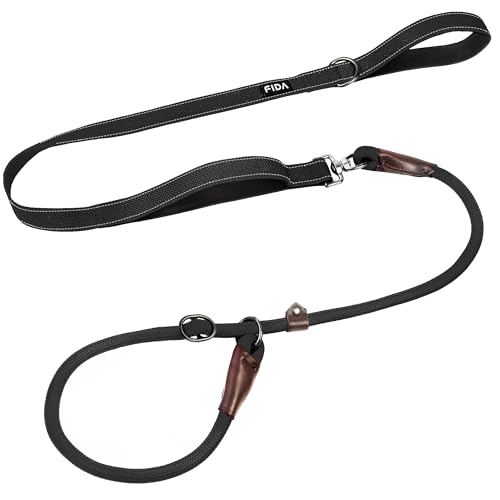 Fida 2-in-1 Slip Leads for Dogs with Double Handles, Tangle Free Leash for Large Dogs that Pull, Heavy Duty No Pull Training Leash Reflective Soft Padded for Large & Medium Breed(6ft,Black) - color: Black
