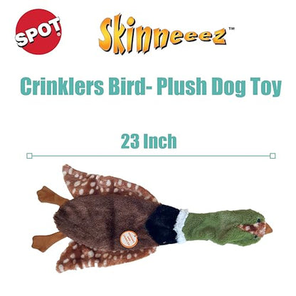 SPOT Skinneeez Crinklers Bird- Stuffing-Free Dog Toy with Crinkle and Squeaker Sounds, Durable Tug Toy for Moderate Chewers, Ideal for Medium and Large Dogs, Assorted Styles, 23 in - style: Large Bird