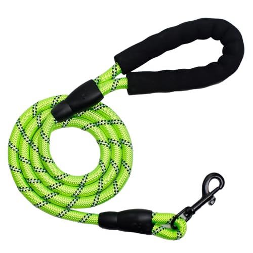 YALAVA Dog Leash 4 FT with Comfortable Black Padded Handle,1/2in Heavy Duty Highly Reflective Rope & 360° Swivel Hook for Walking, Running, Training, Green - color: Type A - Green, size: 1/2IN - 4FT