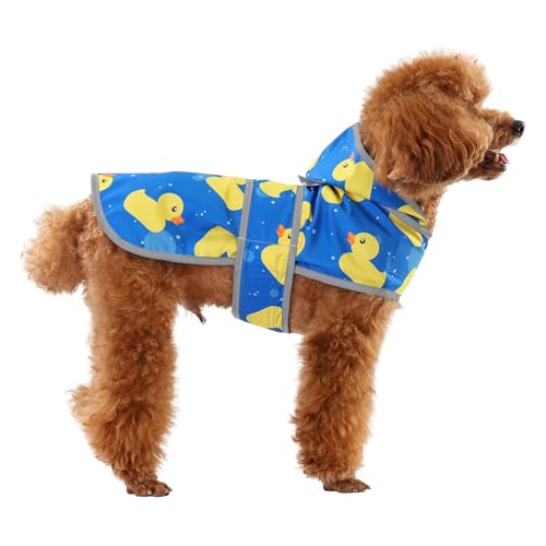 Dog Raincoat, Waterproof Dog Rain Jacket with Hood, Adjustable Rain Coat Poncho with Reflective Strips & Leash Hole for Large Medium Small Dogs Puppies, Lightweight Pet Clothes - color: Blue Duck, size: X-Small
