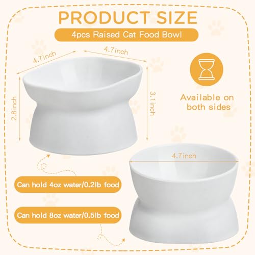 4 Pieces Plastic Tilted Elevated Cat Bowls Raised Cat Food Bowls Elevated Feeding Dish for Flat Faced Kitten Kitty Pets Supplies(White) - color: White