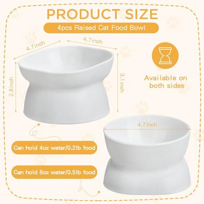 4 Pieces Plastic Tilted Elevated Cat Bowls Raised Cat Food Bowls Elevated Feeding Dish for Flat Faced Kitten Kitty Pets Supplies(White) - color: White