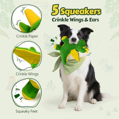 Squeaky Dog Toys - Soft Plush Dragon Dog Toy with 5 Squeakers & Crinkle Paper, Dog Toys for Small, Medium and Large Dogs to Keep Them Busy (Green,10") - color: Green