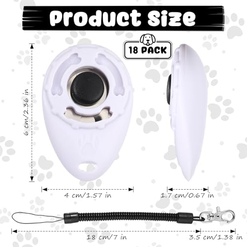 Frienda 18 Pieces Dog Training Clicker, Pet Behavioral Training Clickers with Wrist Strap for Dogs Cats Puppy Birds Horses (White) - color: White