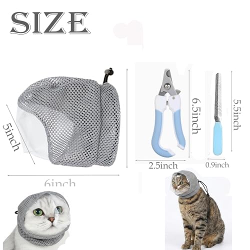Adjustable Cat Muzzle for Grooming and Cat Nail Trimming Check,Biting Prevention, Pet Nail Clippers, Nail File. | Adjustable Cat Muzzle for Grooming