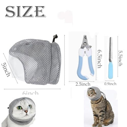 Adjustable Cat Muzzle for Grooming and Cat Nail Trimming Check,Biting Prevention, Pet Nail Clippers, Nail File. | Adjustable Cat Muzzle for Grooming