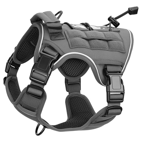 Heavy-Duty Tactical Dog Harness for Large Dogs, No Pull Adjustable Reflective Pet Vest with Molle System, K9 Military-Grade Control for Service Training, Outdoor & 10+ Breeds, Gray, Small - color: Gray, size: S: Neck: 14-18'', Chest: 20-24''